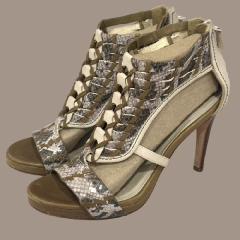 Cole Haan NikeAir Minka Air Sandal Open Toe Woven Cage Snakeskin Heels